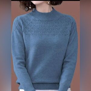 Blue sweater small mock neck crochet